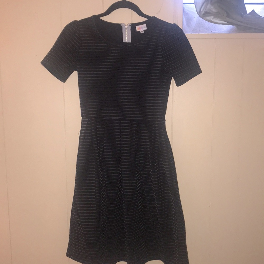 Lularoe Amelia dress black with white pinstripes